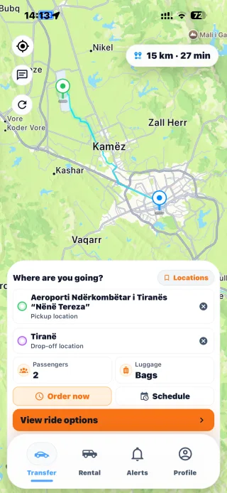 Jolt Tirana transfer booking screen